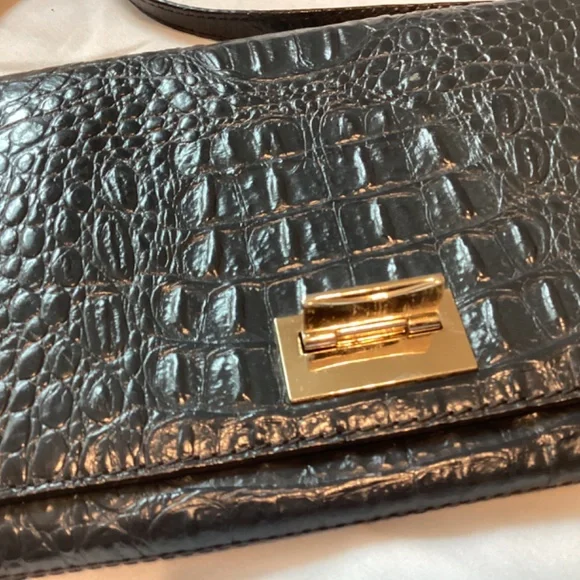 Kate Spade crocodile leather Navy purse bag gold chain crossbody COA EUC blue